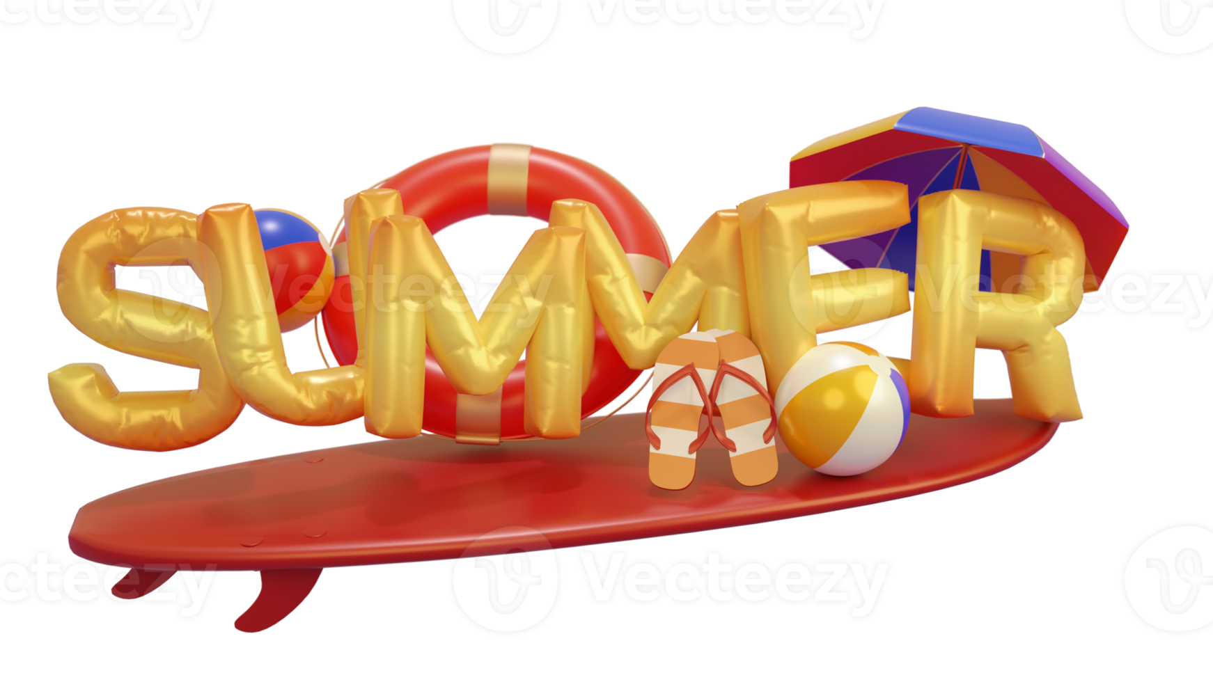 Summer Balloon Composition 3D Render Text png