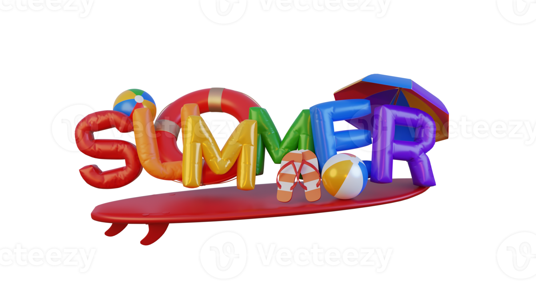 zomer ballon samenstelling 3d render tekst png