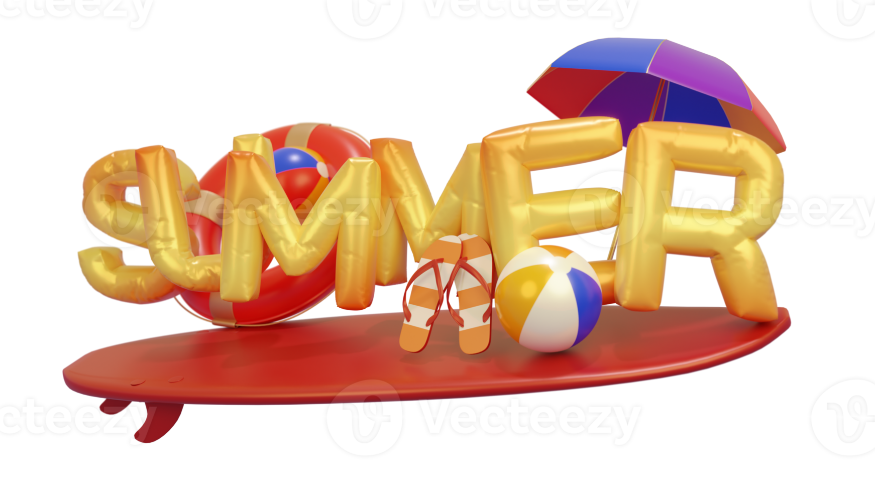 zomer ballon samenstelling 3d render tekst png