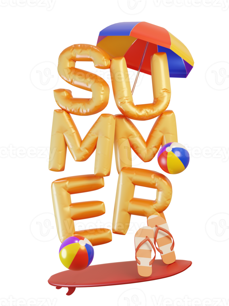 zomer ballon samenstelling 3d render tekst png