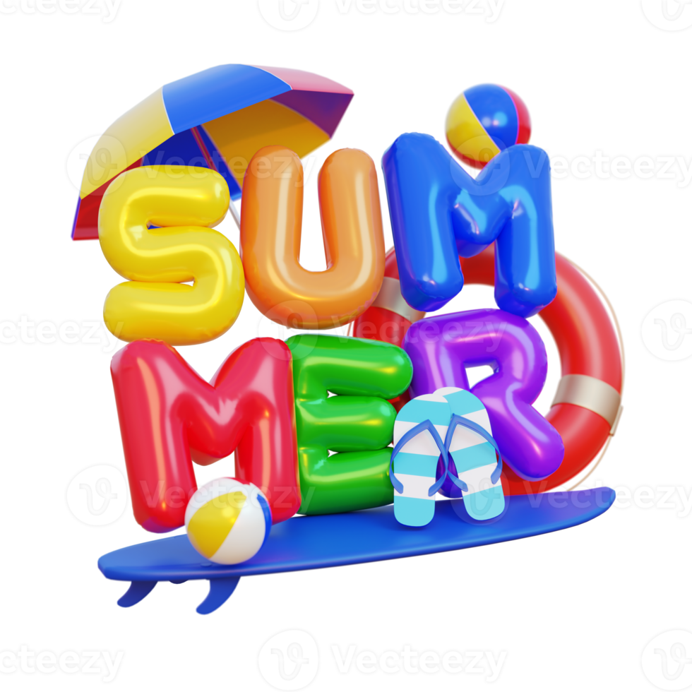 Summer Balloon Composition 3D Render Text png