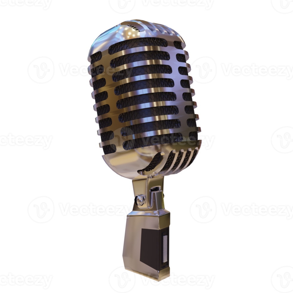 Silver Microphone Broadcast or Karaoke 3D Render Element png