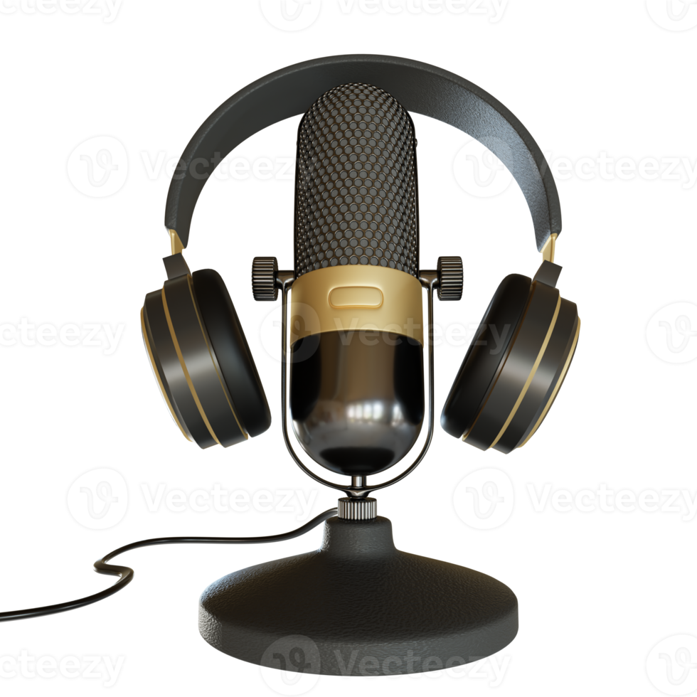 Silver Microphone Broadcast or Karaoke 3D Render Element png
