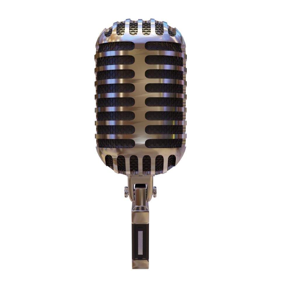 Silver Microphone Broadcast or Karaoke 3D Render Element png