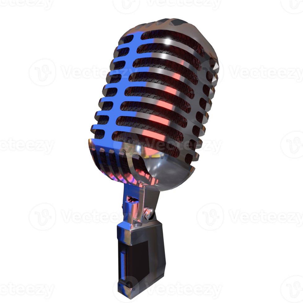 Silver Microphone Broadcast or Karaoke 3D Render Element png