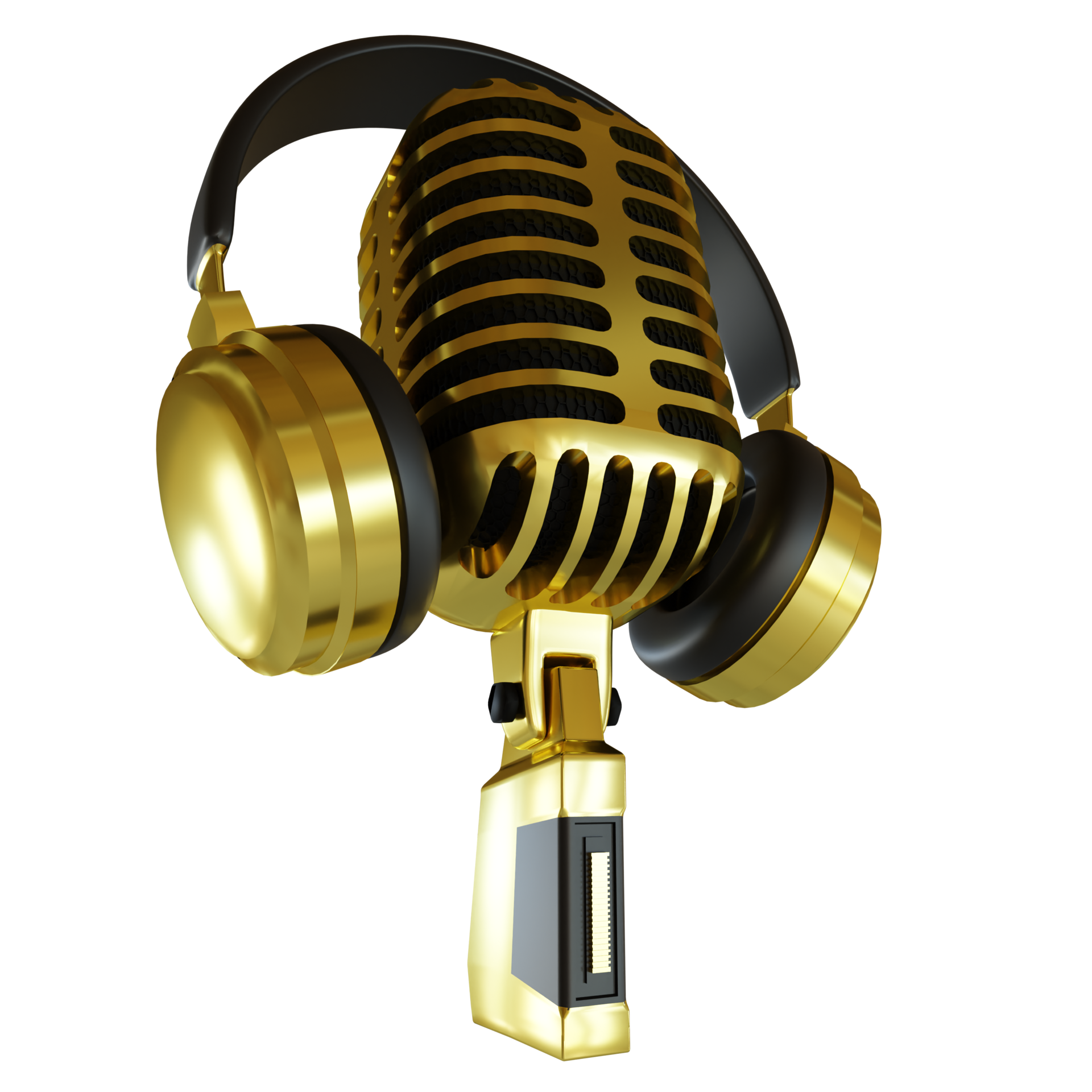 Gold Microphone Broadcast or Karaoke 3D Render Element 9335894 PNG