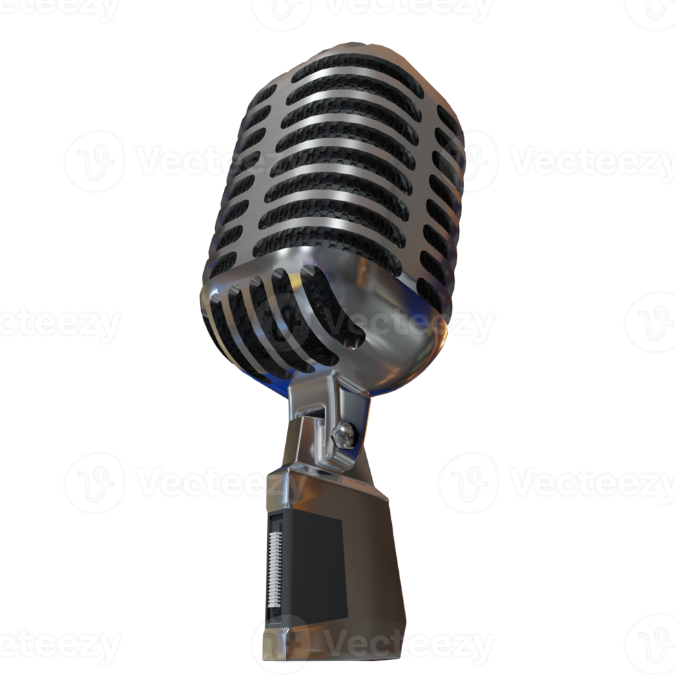 Silver Microphone Broadcast or Karaoke 3D Render Element png