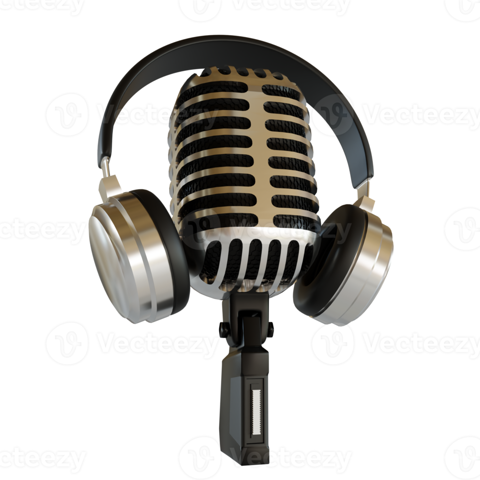 Silver Microphone Broadcast or Karaoke 3D Render Element png