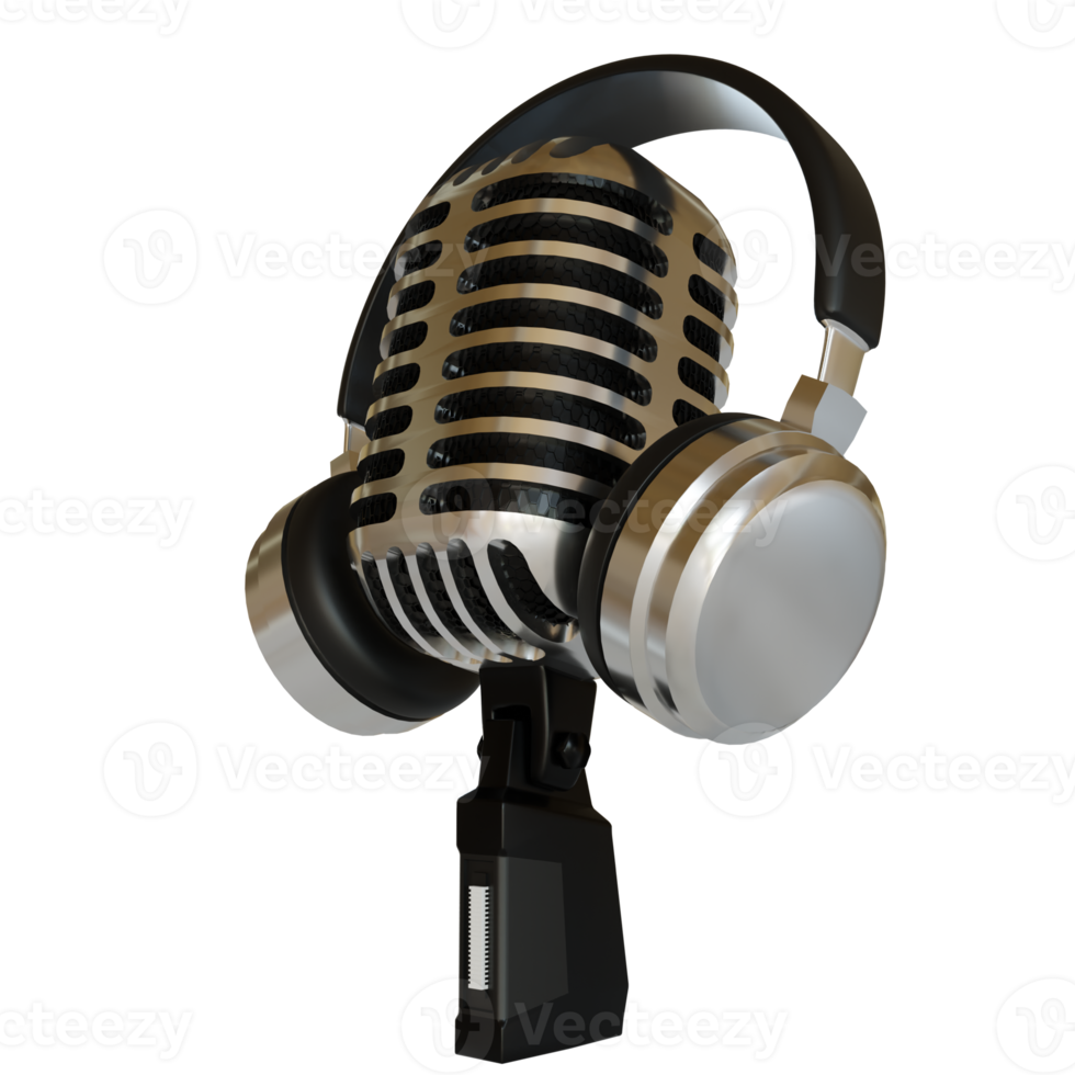 Silver Microphone Broadcast or Karaoke 3D Render Element png