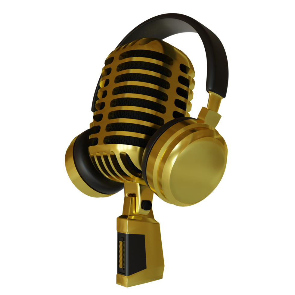 gouden microfoonuitzending of karaoke 3d render-element png