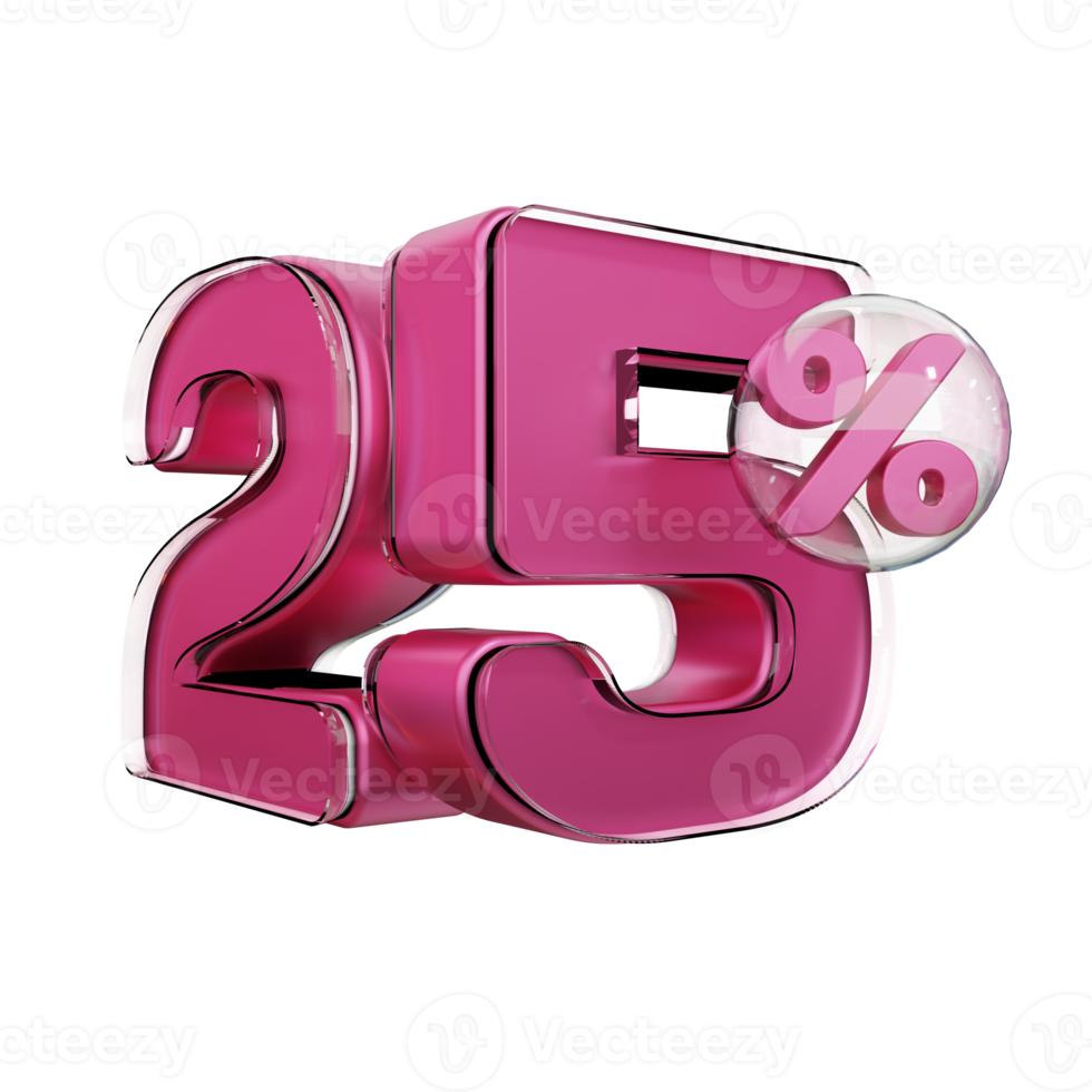 Rabatt 25 Rabatt auf rosa Hochglanztext 3D-Render-Werbeelement png