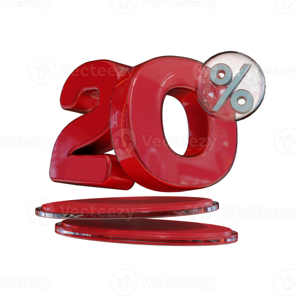 Glossy Red 20 Off Discount Promotion 3D Render Element png