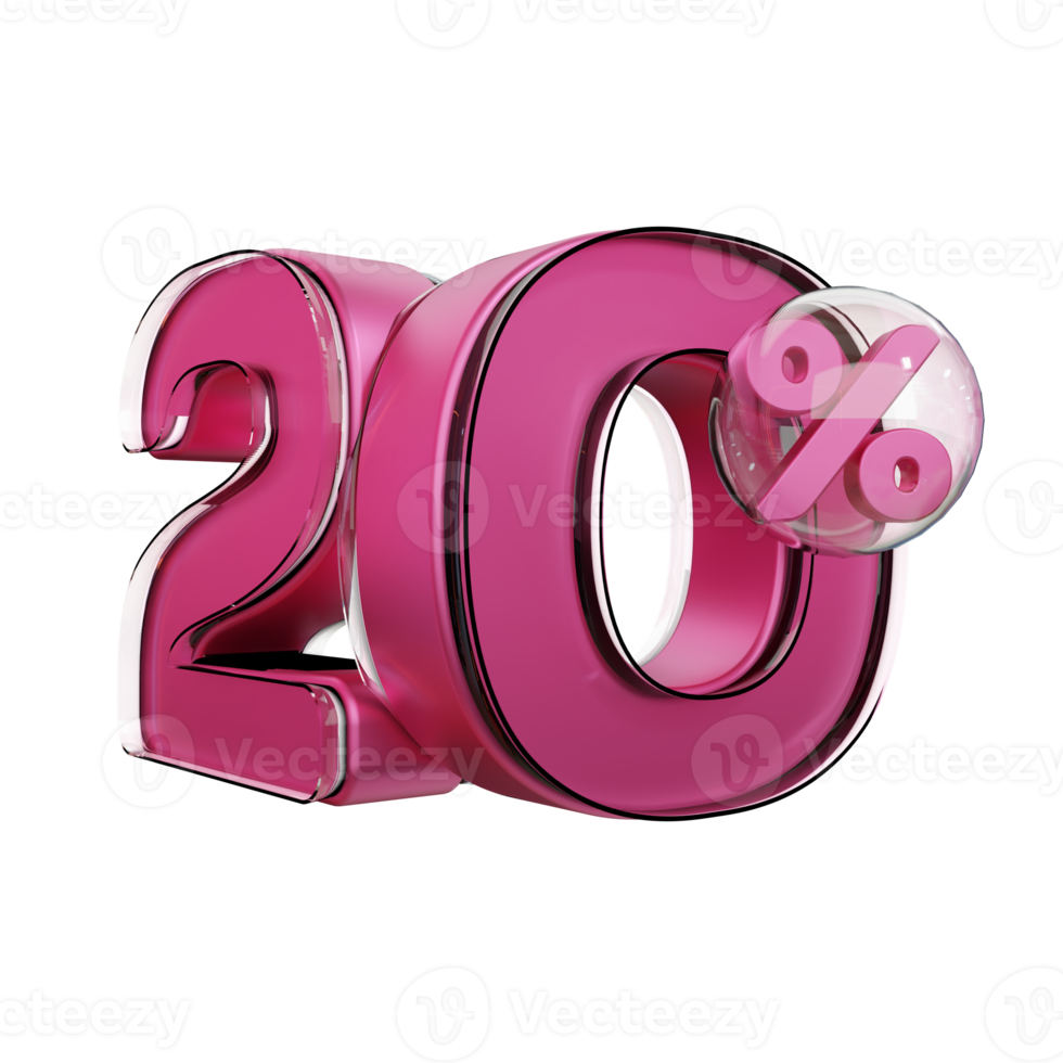 rabatt 20 rabatt rosa glänsande text 3d render promotion element png