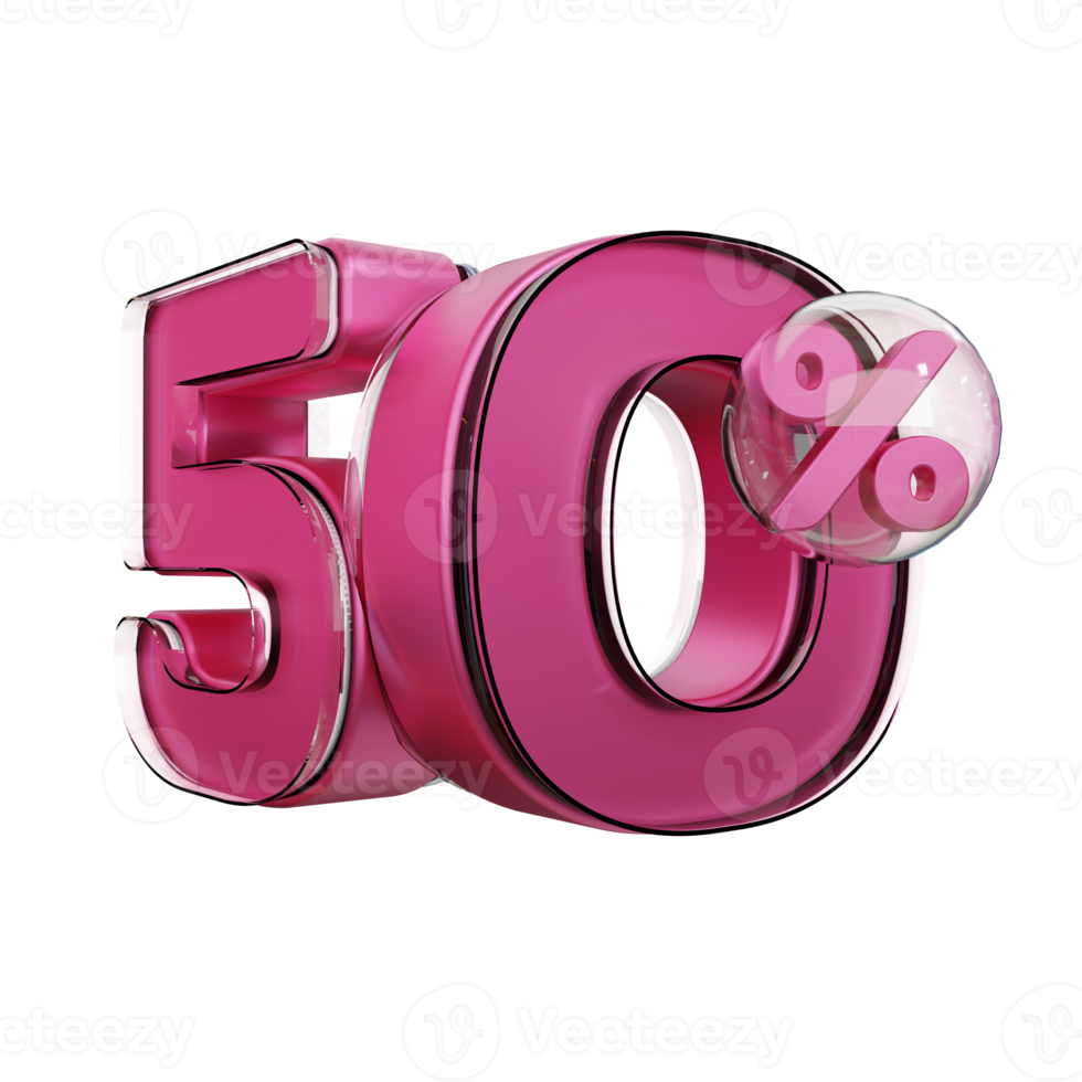 korting 50 korting op roze glanzende tekst 3d render promotie-element png