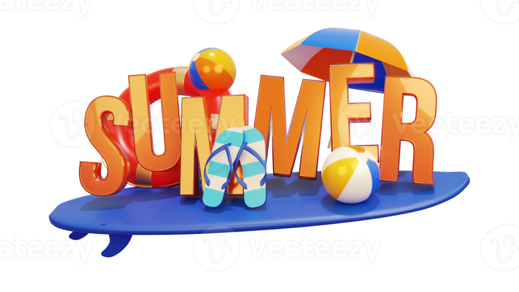 Sommer bunte glänzende 3D-Textkomposition für Gestaltungselement png