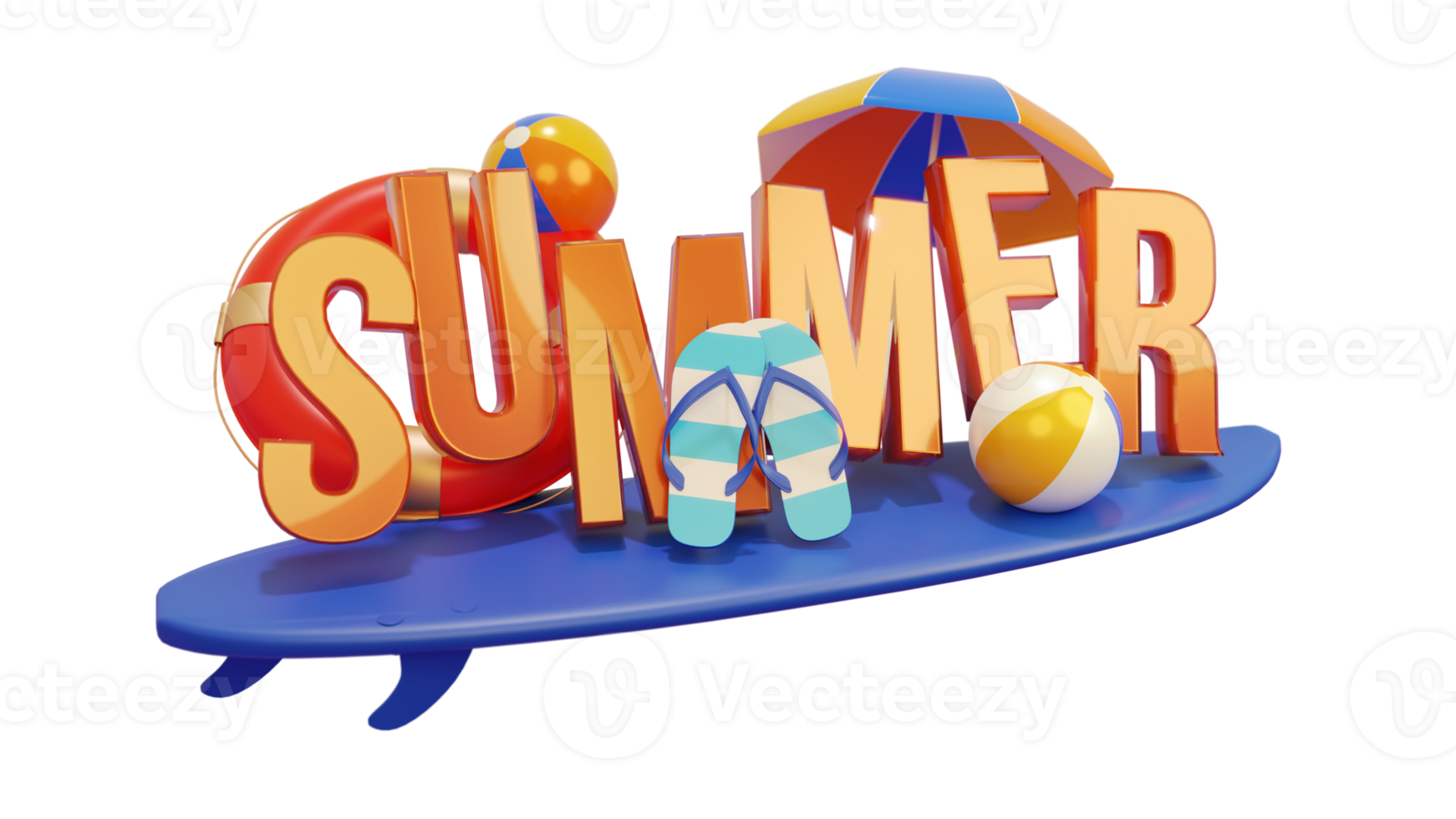 Summer Colorful Glossy 3D Text Composition for Design Element png