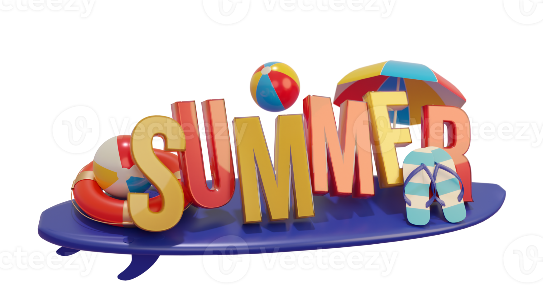 Summer Colorful Glossy 3D Text Composition for Design Element png