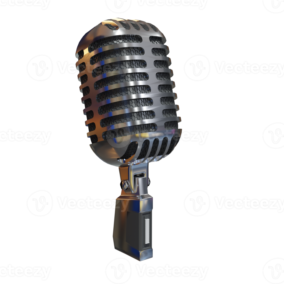 Silver Microphone Broadcast or Karaoke 3D Render Element png