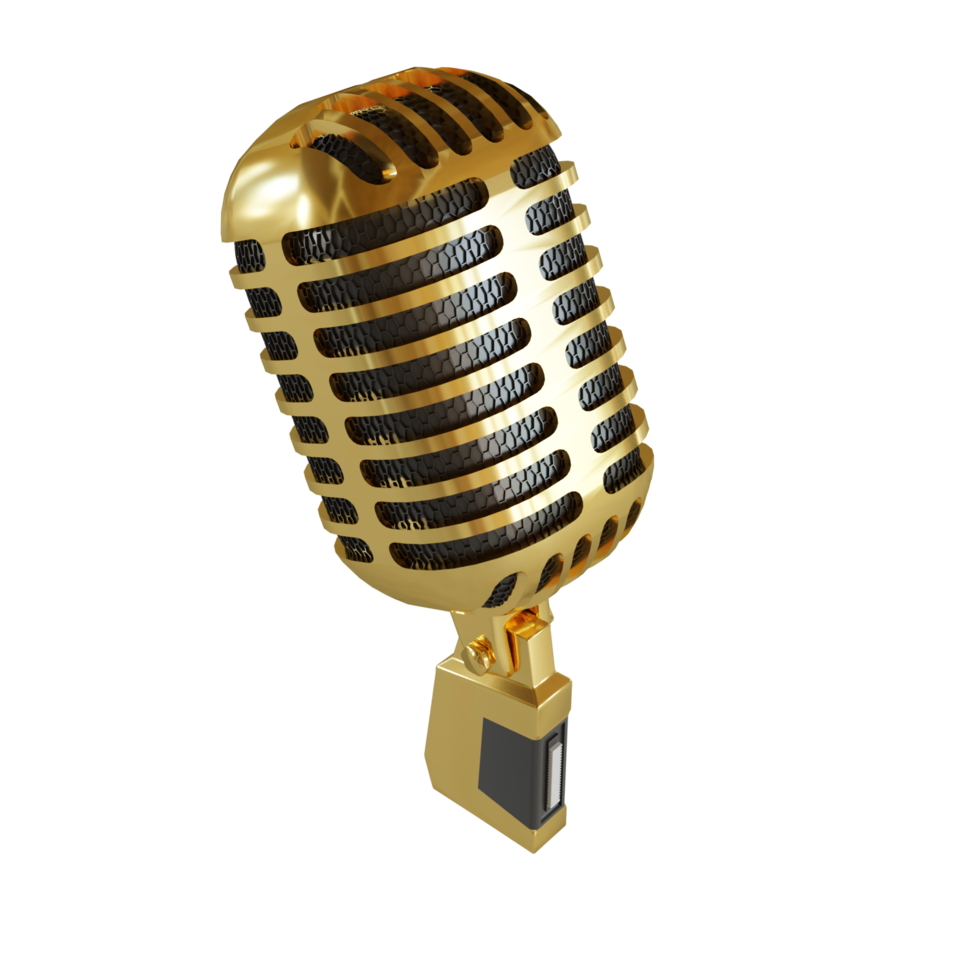 Gold Microphone Broadcast or Karaoke 3D Render Element png