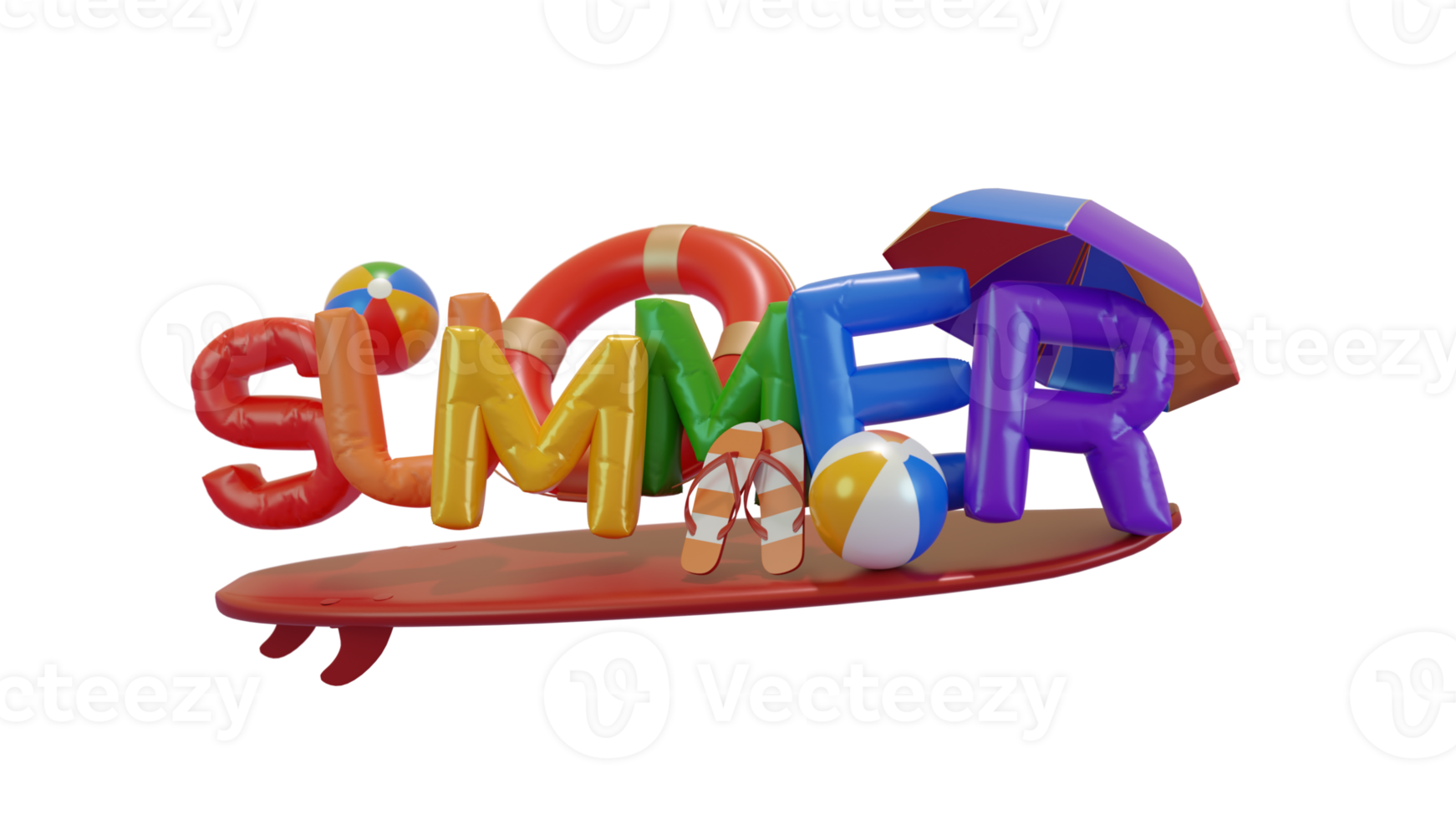 Summer Balloon Composition 3D Render Text png