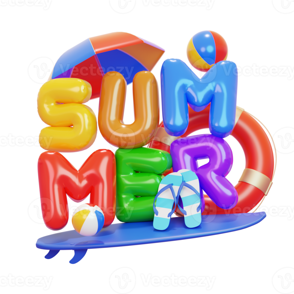 texto de render 3d de composición de globo de verano png