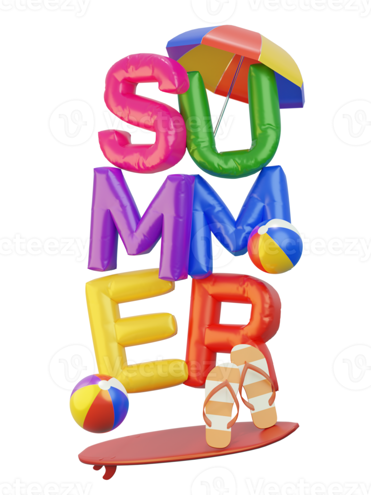 Summer Balloon Composition 3D Render Text png