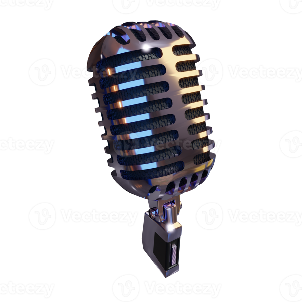 Silver Microphone Broadcast or Karaoke 3D Render Element png