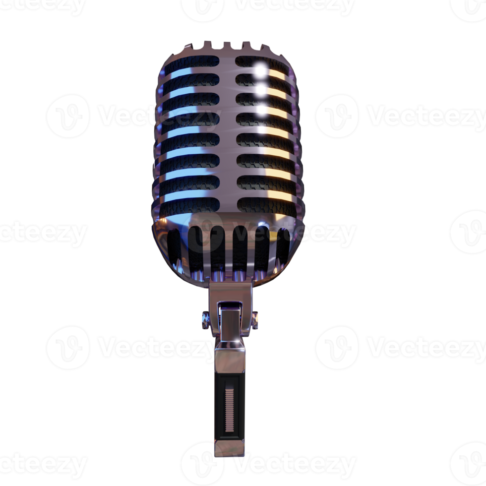 Silver Microphone Broadcast or Karaoke 3D Render Element png