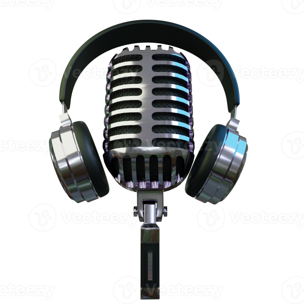 zilveren microfoonuitzending of karaoke 3d render-element png