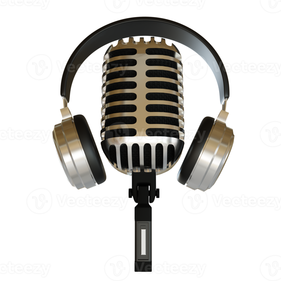 Silver Microphone Broadcast or Karaoke 3D Render Element png