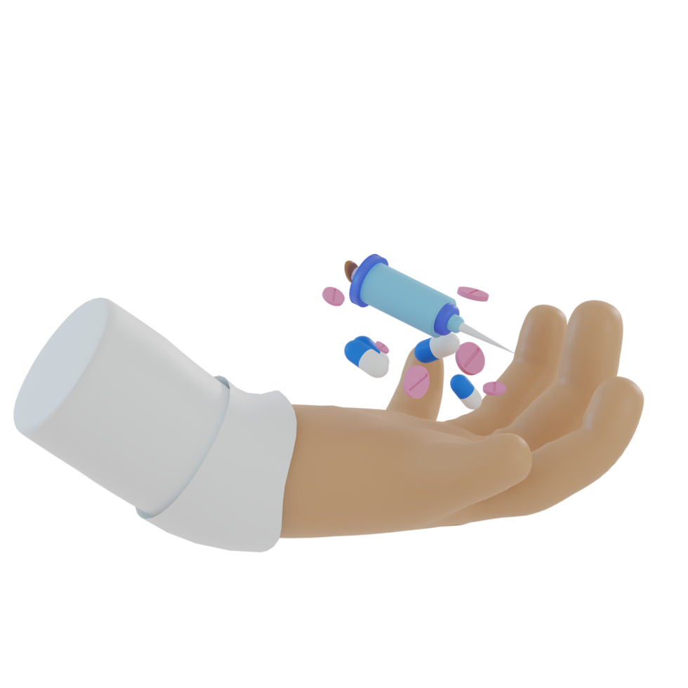 3d icon of a doctors hand carrying medicine png