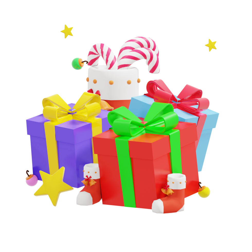 illustration 3d du thème du jour de noël avec boîte-cadeau png