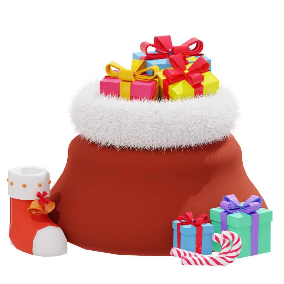 3d gift sack illustration with christmas theme png