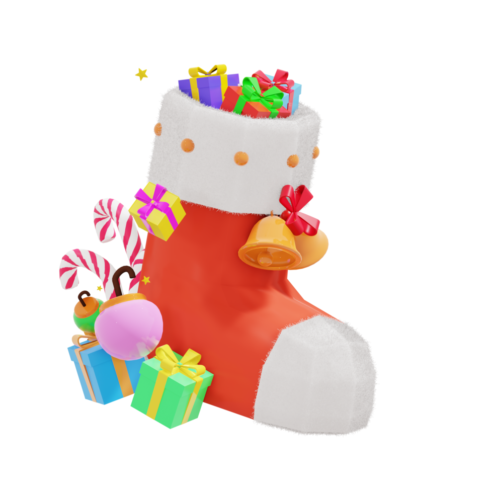 Ilustración 3d del producto de zapatos de santa claus para el tema del día de navidad png