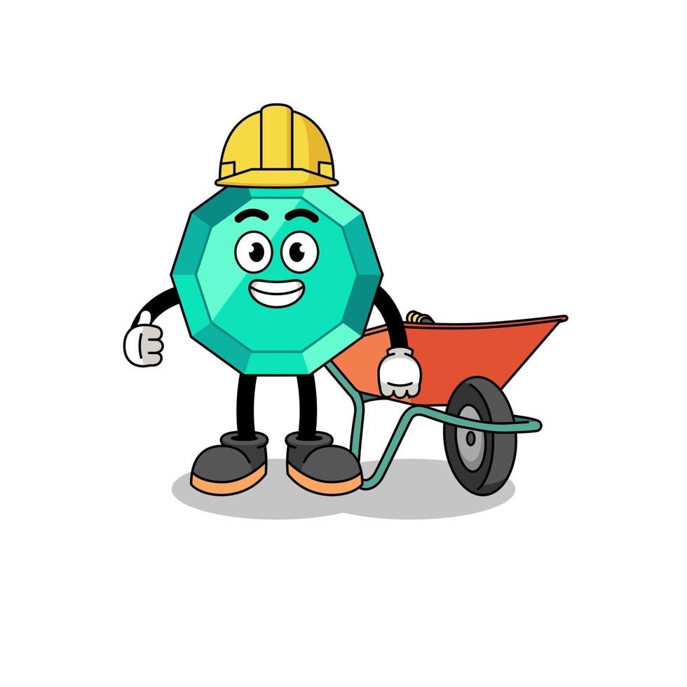 emerald gemstone cartoon as a contractor vector