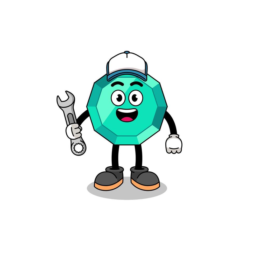 emerald gemstone illustration cartoon as a mechanic vector