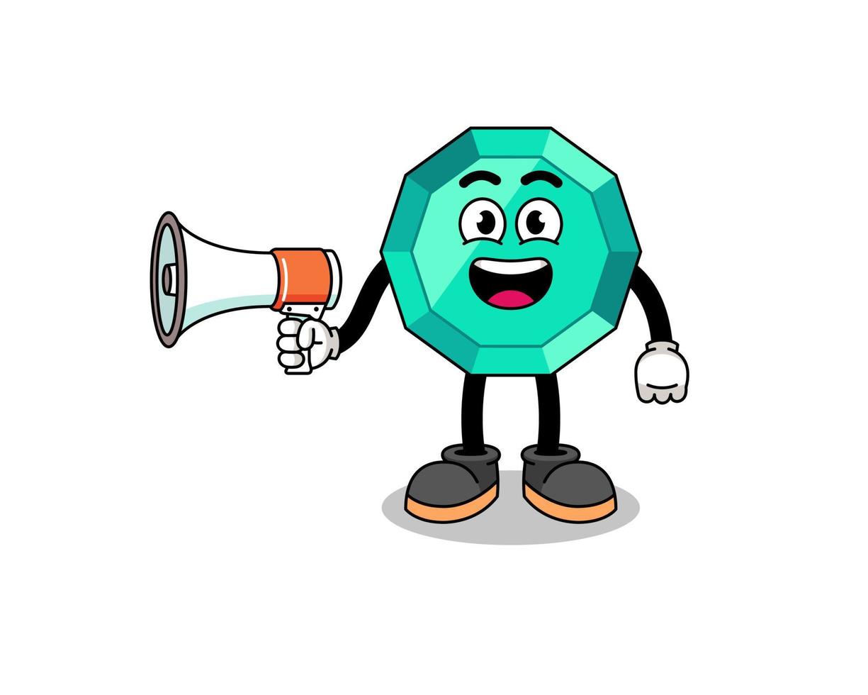 emerald gemstone cartoon illustration holding megaphone vector