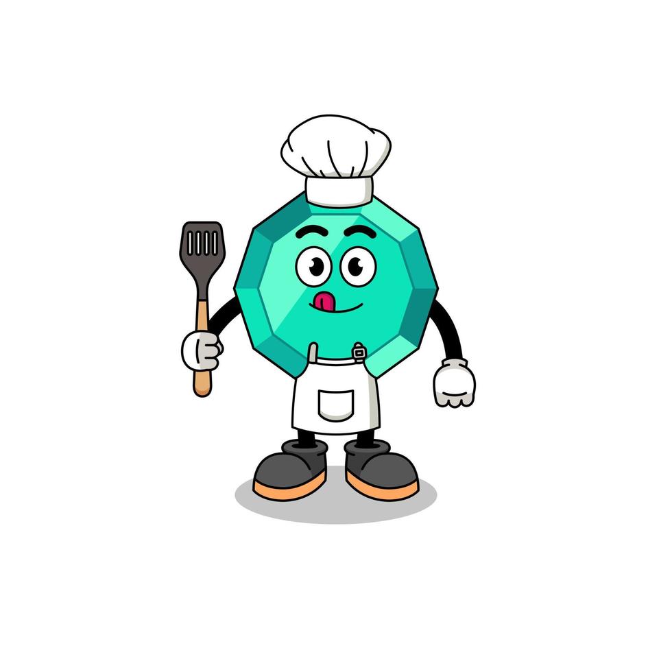 ilustración de mascota del chef de piedras preciosas esmeralda vector