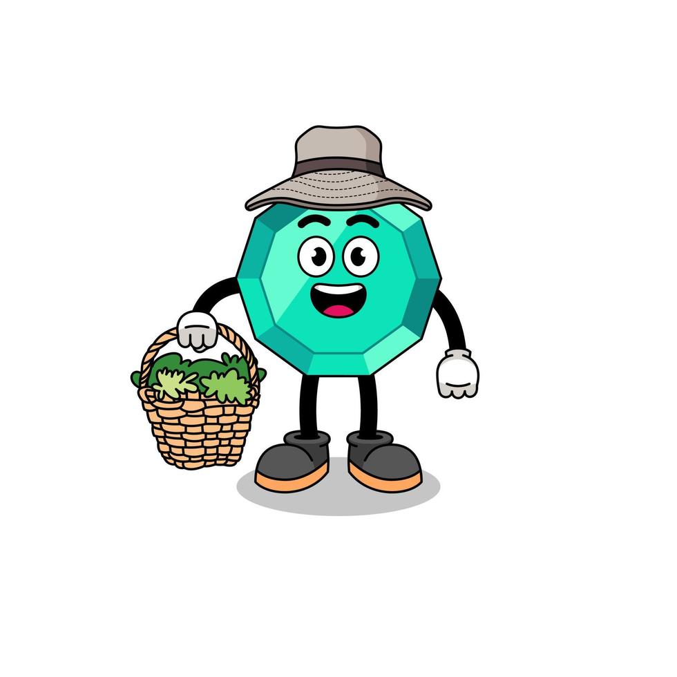 Character Illustration of emerald gemstone as a herbalist vector