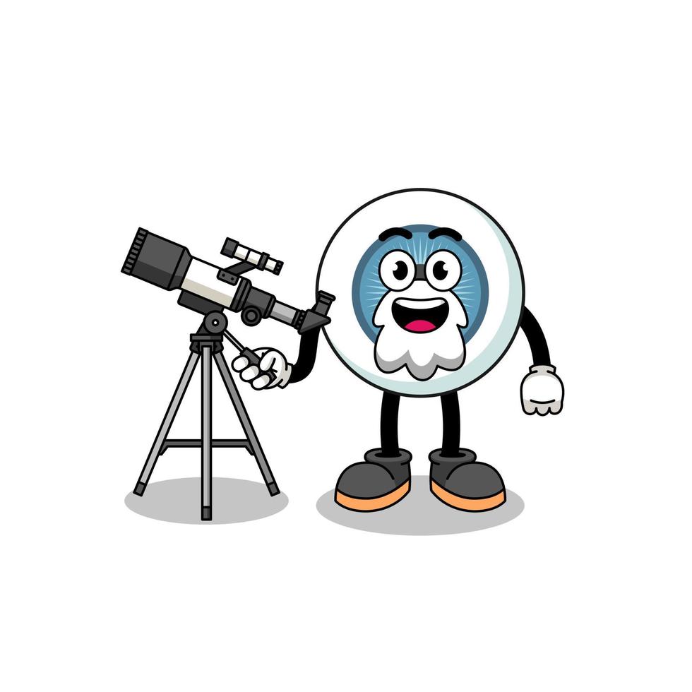 Illustration of eyeball mascot as an astronomer vector