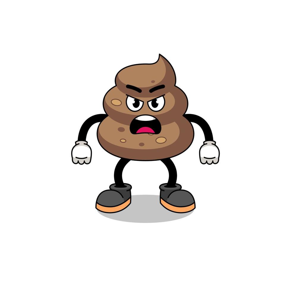 poop cartoon illustration with angry expression vector