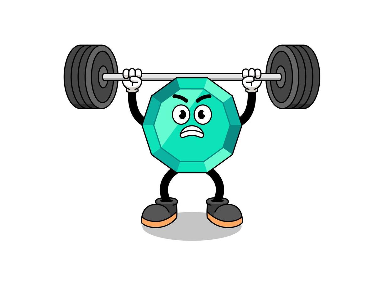 emerald gemstone mascot cartoon lifting a barbell vector