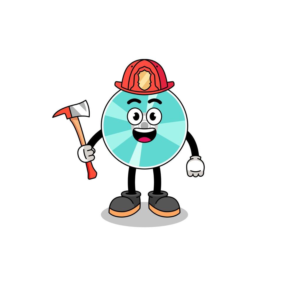 Cartoon mascot of optical disc firefighter vector