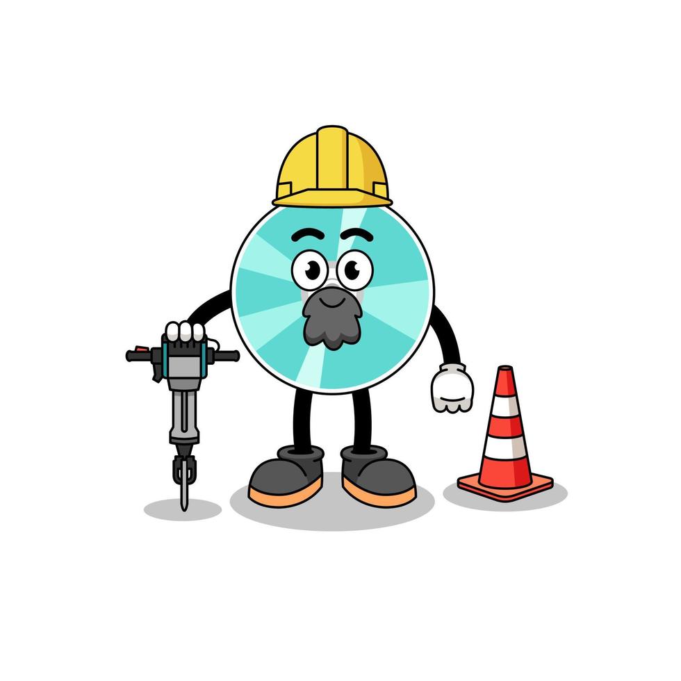 Character cartoon of optical disc working on road construction vector