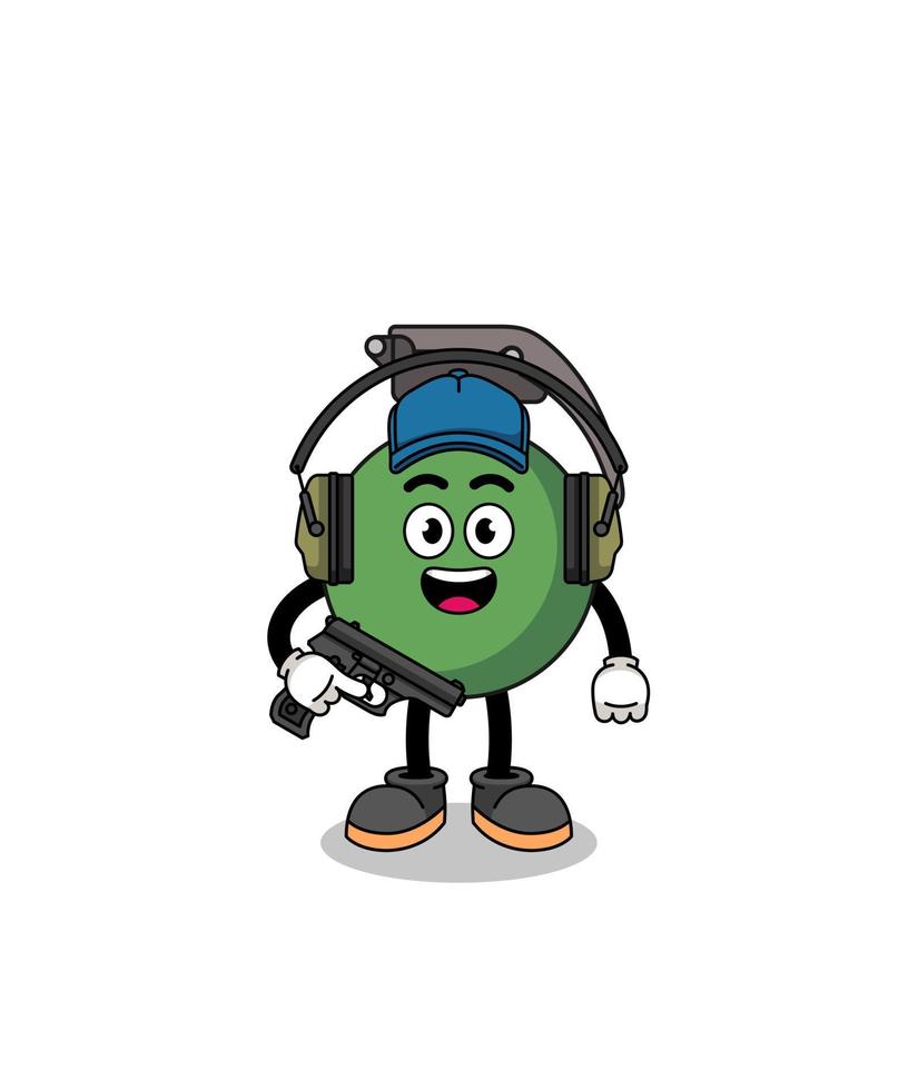 Character mascot of grenade doing shooting range vector