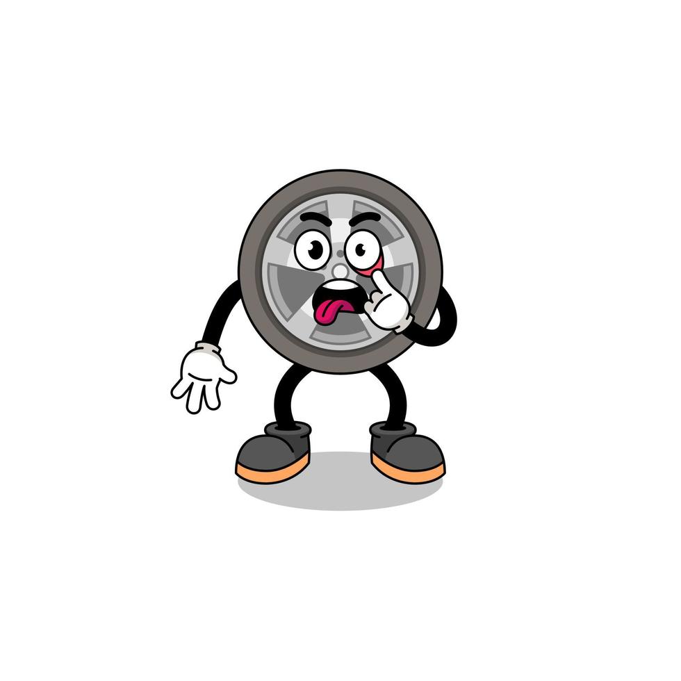 Character Illustration of car wheel with tongue sticking out vector
