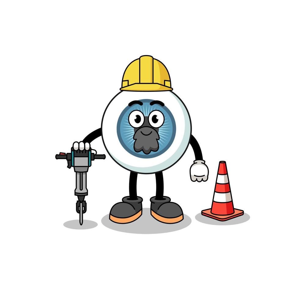 caricatura de personaje del globo ocular trabajando en la construcción de carreteras vector