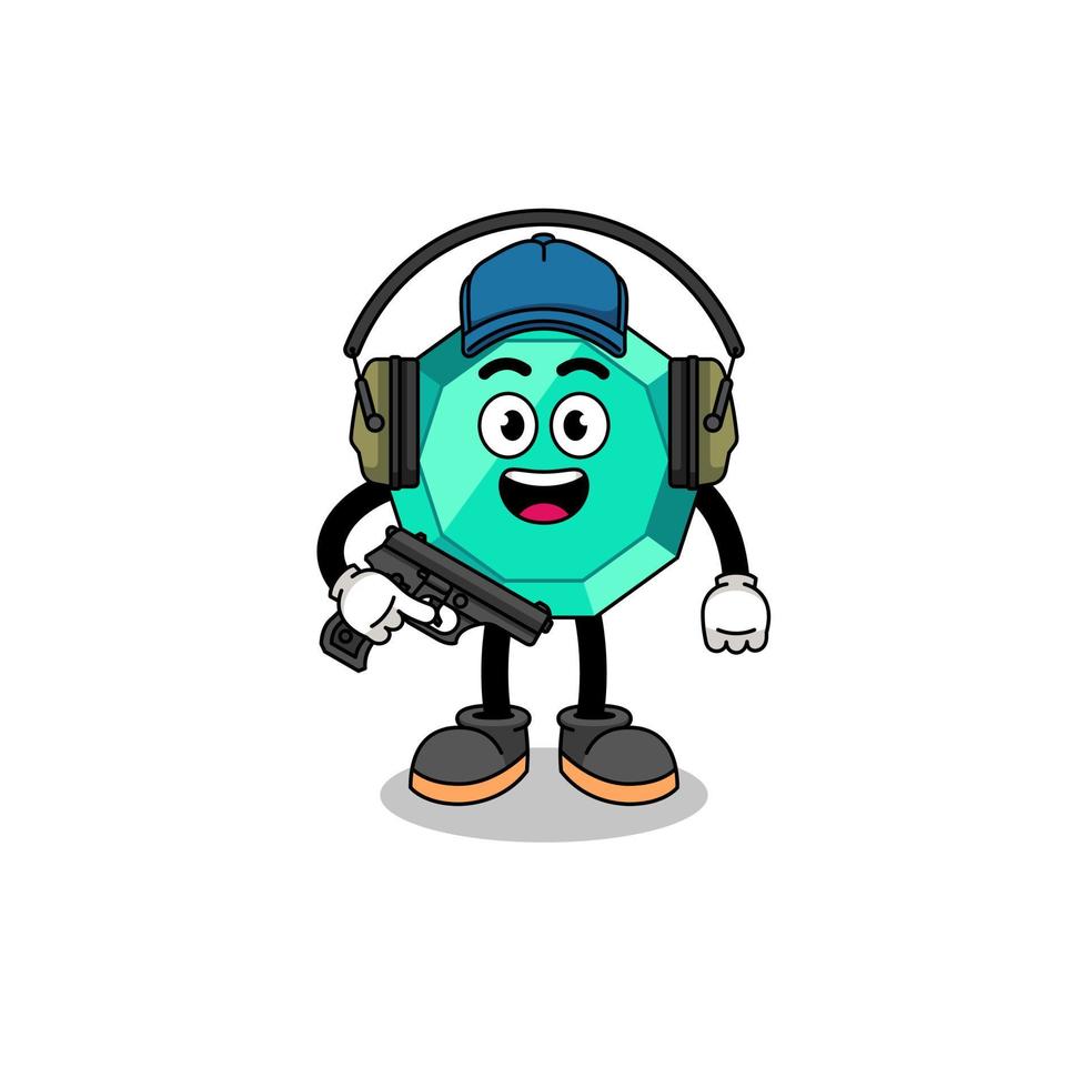 Character mascot of emerald gemstone doing shooting range vector