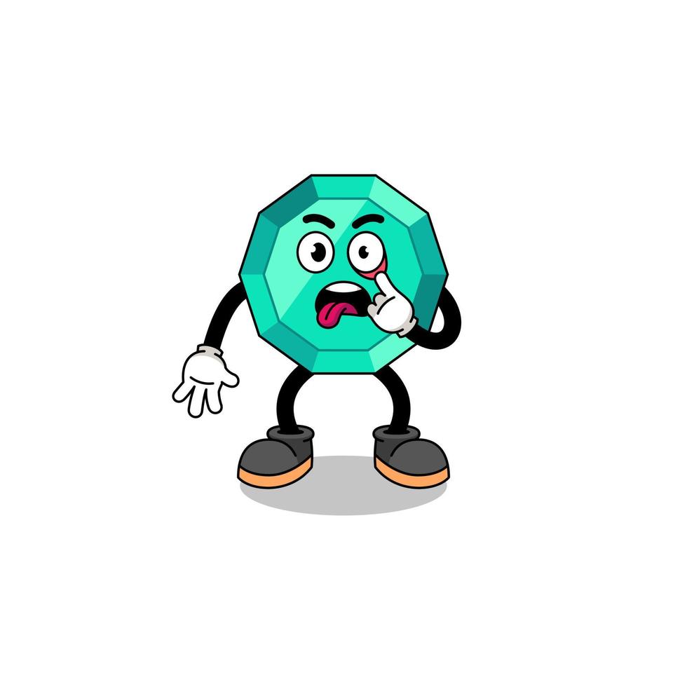 Character Illustration of emerald gemstone with tongue sticking out vector