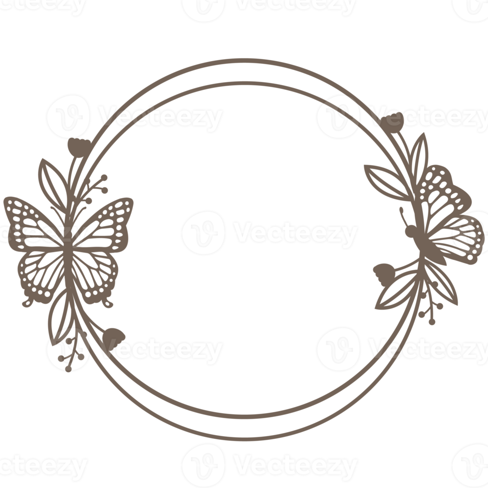 brown round wreath with twigs and butterfly.design graphic png